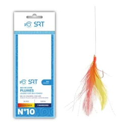 SRT BAS DE LIGNE MER PLUMES ROUGES/JAUNES 5 HAMECONS> Bas De Ligne Mer Bateau·Bas De Ligne Plumes