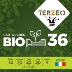 TERZEO CHASSEURS CARTOUCHES NEW BIO 36 12/70 36G> Cartouches De Chasse Calibre 12·Cartouches De Plomb Bourre Dégradable