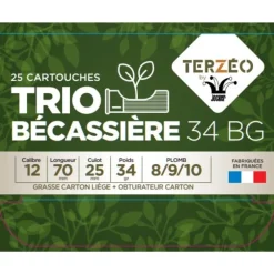 TERZEO CHASSEURS CARTOUCHES NEW BIO TRIO BECASSIERE 12/70 34G> Cartouches De Chasse Calibre 12·Cartouches De Plomb Bourre Dégradable