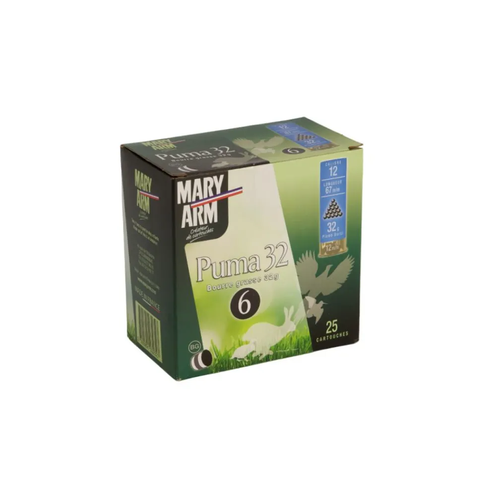 MARY ARM CARTOUCHES PUMA 32 12/67 32G BG X25> Cartouches De Chasse Calibre 12·Cartouches De Plomb Bourre Grasse 28G À 32G