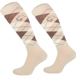 TERZEO CAVALIERS CHAUSSETTES A CARREAUX BEIGES>Femme Chaussettes D'Équitation·|Chaussettes D'Équitation·