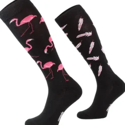 TERZEO CAVALIERS CHAUSSETTES FUN NOIRES DESIGN FLAMANT ROSE>Femme Chaussettes D'Équitation·Chaussettes D'Équitation|Chaussettes D'Équitation·