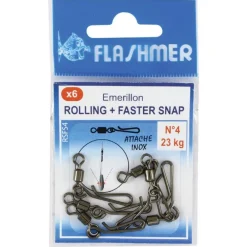 FLASHMER EMERILLON ROLLING + FASTER SNAP> Montages Surf Casting·Émerillons Mer, Sleeves Et Attaches