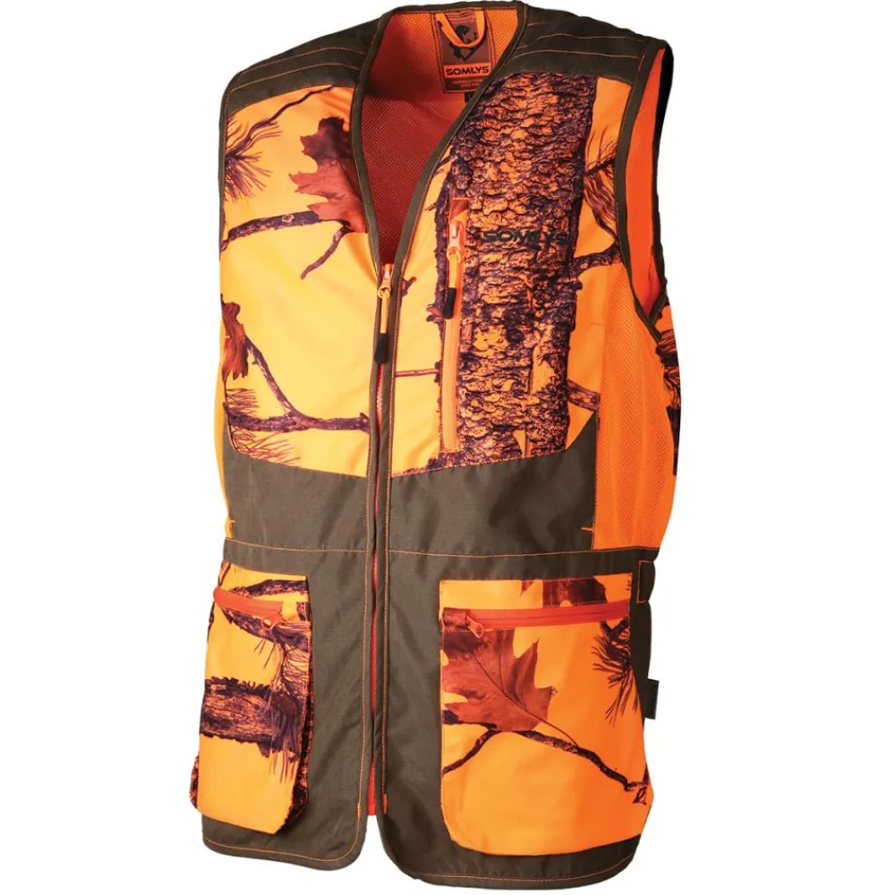 SOMLYS GILET DE CHASSE HOMME CLASSY G3 CAMO ORANGE>Homme Vêtements & Accessoires Blaze·Gilets De Chasse Epi Orange Fluo