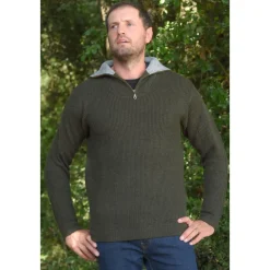 KALAHARI PULL COL ZIP CAMIONNEUR KAKI>Homme Pulls & Sweats De Chasse·Pulls