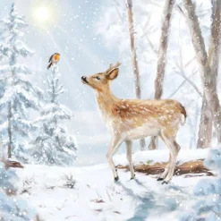AMBIENTE SERVIETTE NEIGE RENCONTRE CERF ET OISEAU> Art De La Table Et Vaisselle·Serviettes Papier Et Toiles Cirées