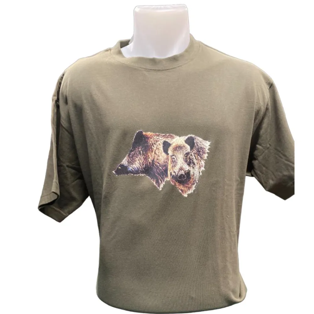 BARTAVEL TEE SHIRT SANGLIER KAKI>Homme T-Shirts De Chasse·T-Shirts À Manches Courtes