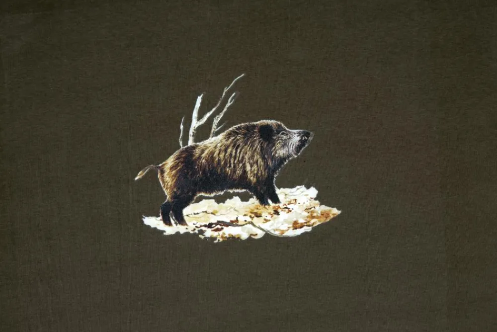 BARTAVEL TEE SHIRT SANGLIER KAKI>Homme T-Shirts De Chasse·T-Shirts À Manches Courtes